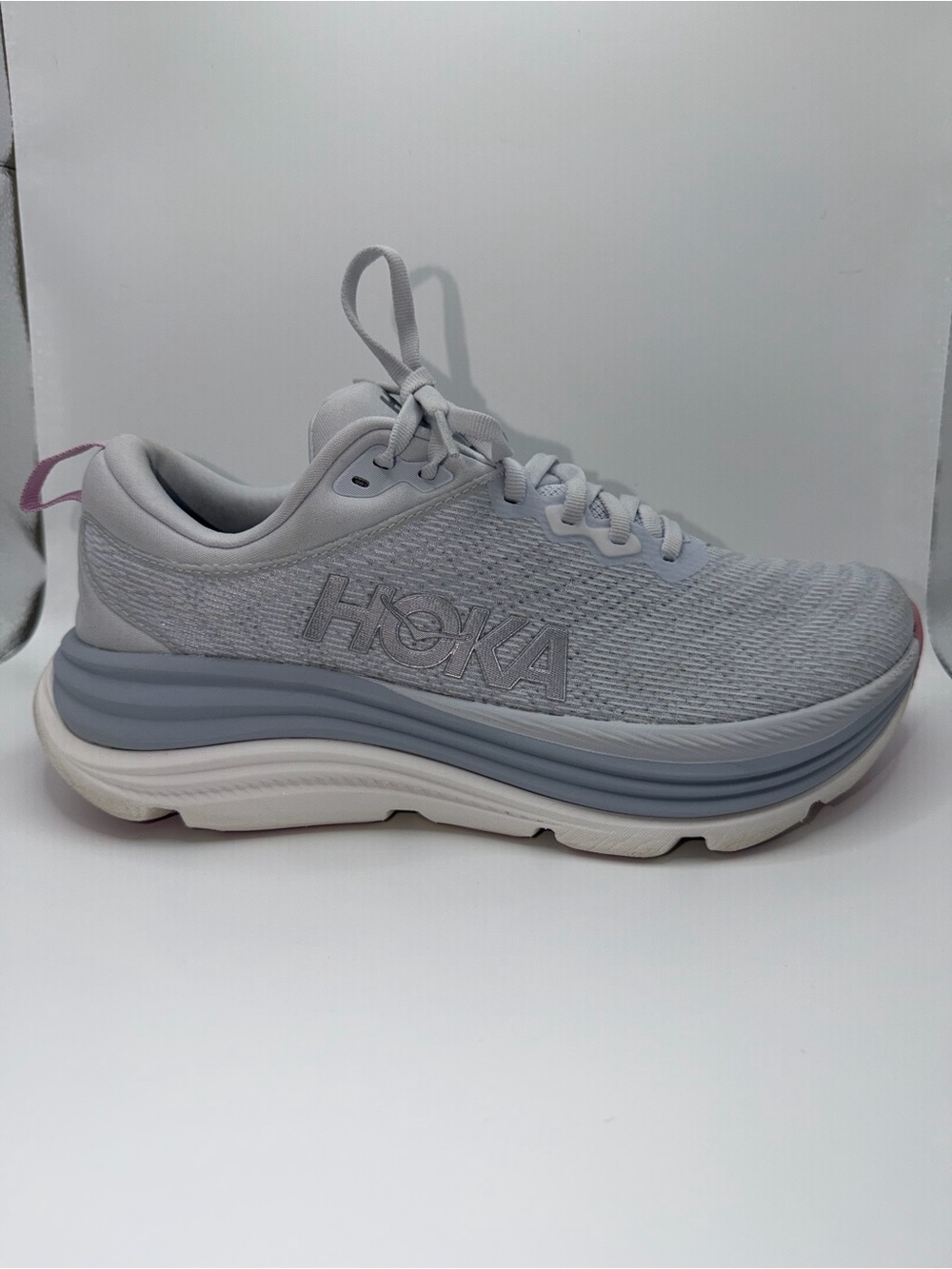 Hoka Women's Light Gray Athletic Sneaker with Subtle Pink Heel Tab